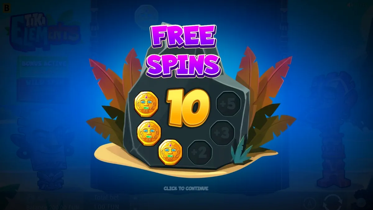 Tiki Elements slot game interface with tropical theme